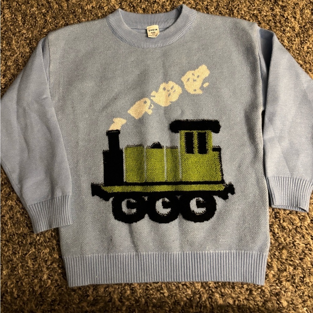SHEIN 5Y Gray Ribbed Train Crew Neck Sweater